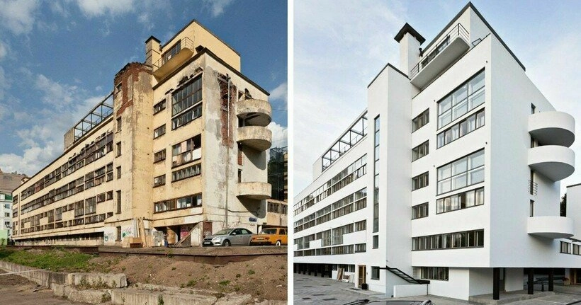 Дом Наркомфина в 90х и сейчас